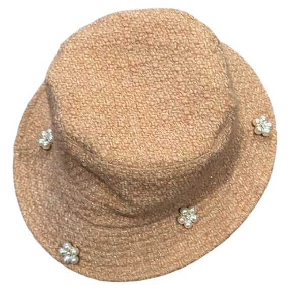 Anthropologie Pink Pearl Floral Embellished Bucket Hat OS NWT main image 7